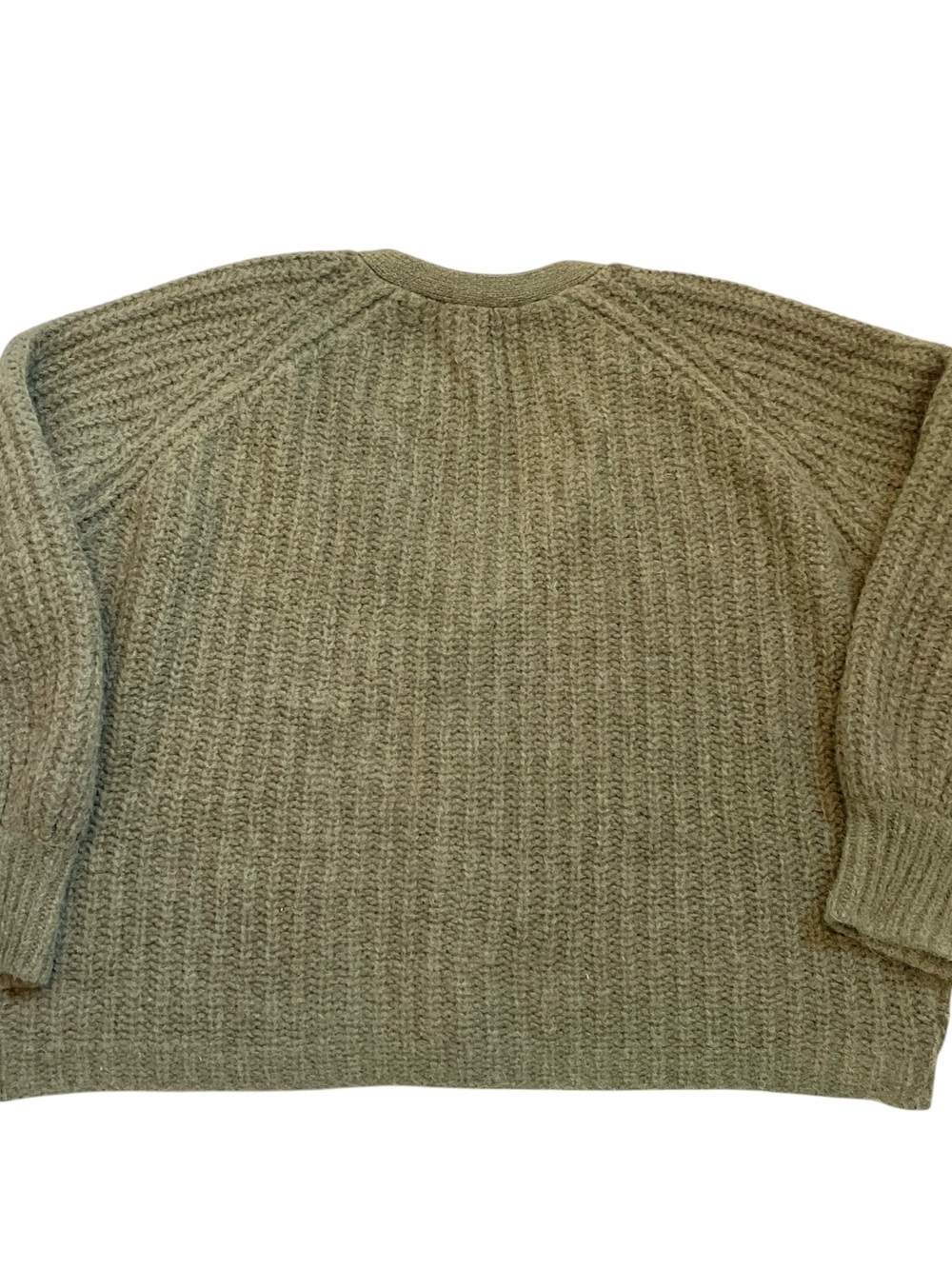 Sézane Basile Alpaca Wool Cardigan XL Olive Green Puff Sleeve Cozy Knit - Picture 10 of 12